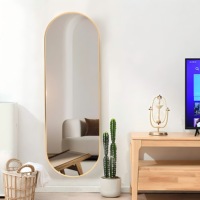 Miroir mural ovale avec cadre en aluminium doré opulent ornement de salon maison réflexion complète du corps pour un habillage gracieux et élégant.