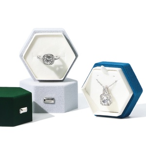 Premium Elegant <b>Small</b> Hexagon Velvet Jewelry Ring <b>Box</b> <b>Lid</b> Base Debossing Custom Logo Packaging for Wedding Ring - Product Image 5