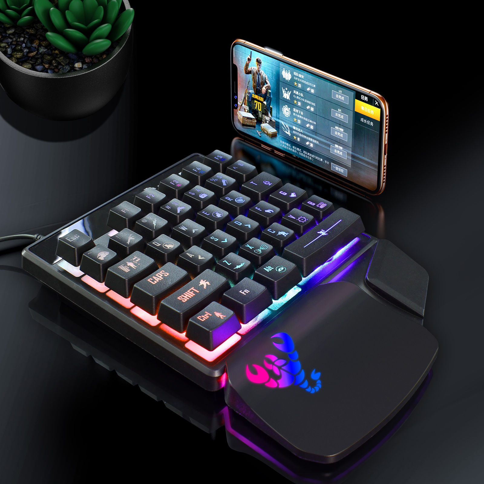 Mini Smart Multimedia Professional Gamers Gaming One Hand 35Keys USB LED Light Keyboard