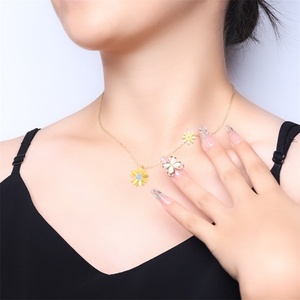Dainty Jewelry Women's Sun Flowers <b>Charms</b> Crystal Stainless Steel Gold Plated Pendant Necklace - Product Image 6