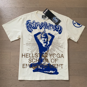 Camiseta <span class=keywords><strong>de</strong></span> Manga Corta <span class=keywords><strong>de</strong></span> Algodón <span class=keywords><strong>Peinado</strong></span> Lavado con Estampado <span class=keywords><strong>de</strong></span> Letras Retro Estilo Ins <span class=keywords><strong>de</strong></span> American Trend Hell Star para Hombre y Mujer, Casual y a la Moda - Product Image 2