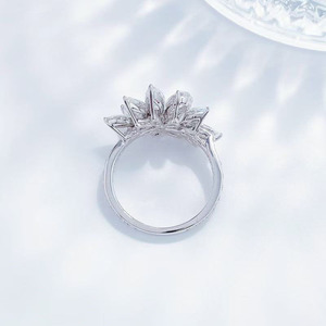<span class=keywords><strong>Anillo</strong></span> de Diamantes Cultivados en Laboratorio con Diseño Artístico de Flor de Hielo Fluido, Plata de Ley PT950, <span class=keywords><strong>Anillo</strong></span> de Compromiso y Boda para Mujer, Anillos de Boda - Product Image 4