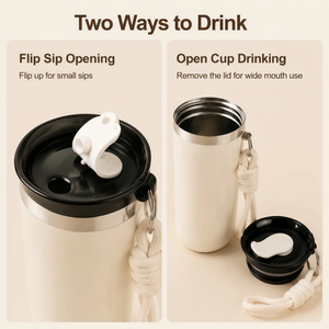 Vaso Térmico de Acero Inoxidable de 350 ml/500 ml con Tapa y Asa de Cuerda, Taza de Viaje Portátil para Auto y Oficina - Product Image 4
