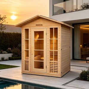 Sauna da Giardino <span class=keywords><strong>in</strong></span> Legno per 4 Persone |   Cabina Sauna Impermeabile con Tetto a Falda - Product Image 4