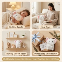 Peluche Éléphant Kawaii Douce et Moelleuse Mochi Squishy Mignonne avec Oreilles Roses et Yeux Bleus Assise – Cadeau pour Enfants