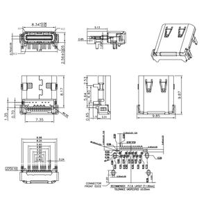Connecteur femelle USB C à haute vitesse, type C, 24 broches, PCB SMT, prise USB C, port de charge rapide - Product Image 3
