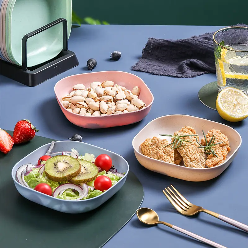 アマゾン-売れ筋健康麦わら皿家庭用小型トレイケーキプレート再利用可能な丸い麦わらプレートセット