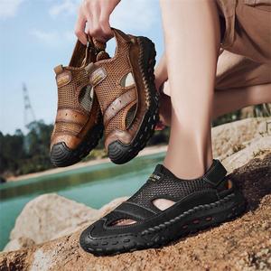 Suitable Coastal Travel Breathable Mesh <b>Sandals</b> <b>Closed</b> <b>Toe</b> Casual <b>Sandals</b> Non Slip Daily Shoes Men Adjustable Hook Loop <b>Summer</b> - Product Image 2