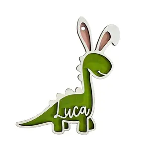 Personalized Name Wood Signs Easter Dinosaur Bunny Basket Tags Party Home Decor Pendants Wall Hanging Crafts