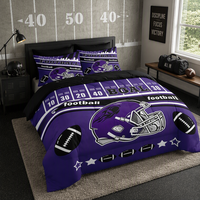 Ensemble de literie 7 pièces sur le thème du football américain, motif casque de rugby violet, pour chambre de adolescents
