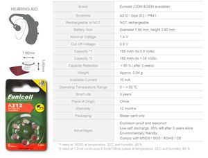 แบตเตอรี่เครื่องช่วยฟังแบบเซลล์กระดุม ซิงค์แอร์ ปราศจากสารปรอท 1.45V รุ่น A312 PR41 A675 ของจีน 312 - Product Image 5