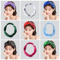 Ikat Rambut Elastis Poliester Motif Bunga Mete Wanita, Retro, Serbaguna, Hiasan Wajah, Ikat Kepala Amoeba