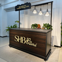 Chariot de bar mobile en bois foncé, présentoir, station de café portable, kiosque de vente pliable, accessoire événementiel, couleur personnalisée, extérieur