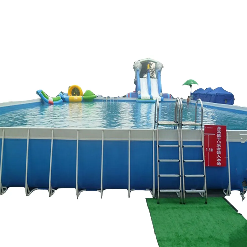 Moda tasarım piscina pvc yetişkin çocuk kapalı açık büyük slayt şişme metal yapı iskeletli yüzme havuzu için satış
