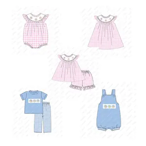Puresun Smocked Children Boutique Clothing Thanksgiving Children Wear Pink Gingham Turkey Embroidery Baby Girl Smocked Dress