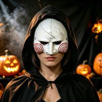 Masque de Halloween Billy demi-visage, masque de personnage de film d'horreur, texture craquelée, masque de joue rouge en spirale, accessoires de costume de cosplay