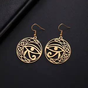 Ins Fashion 316 L Stainless Steel 18k Gold Plated Dangle Eye Of Horus Irish Earrings Sacred Celtic Spiritual Earrings Women