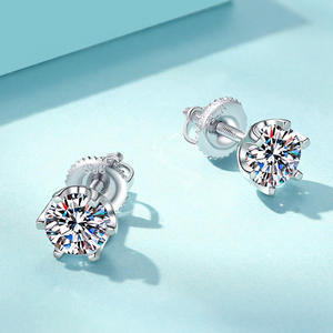 GRA Certified 925 <b>Sterling</b> <b>Silver</b> Rhodium Plated Ball Shape D Color 1CT Moissanite Classic 6 Prong Claw Setting <b>Stud</b> <b>Earrings</b> - Product Image 6