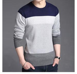 สเวตเตอร์สเวตเตอร์ถักแขนยาวไล่ระดับสีสำหรับผู้ชายเสื้อกันหนาวคอกลมมีขอบ - Product Image 3