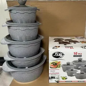 Pot memasak 10 set, peralatan dapur terbaru, panci dapur Lotus anti lengket, batu medis marmer aluminium granit stainless s