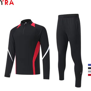 Tuta da Allenamento Nera e Rossa con Zip 1/4 per <span class=keywords><strong>Calcio</strong></span> e Sport, Completo da Allenamento per Uomini Adulti - Product Image 1