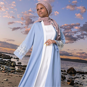 2025 Adjustable Abaya Belt Handmade Floral Luxury Evening <b>Dresses</b> <b>for</b> Women Modest Blue Kimono Lace <b>for</b> Winter and Summer - Product Image 3