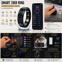 ITasbeeh Smart Zikr Ring : Moniteur de fréquence cardiaque, Oxymètre de sang, Suivi du sommeil, Analyse de santé par IA, Compteur Tasbih via application, Bague Tasbeeh