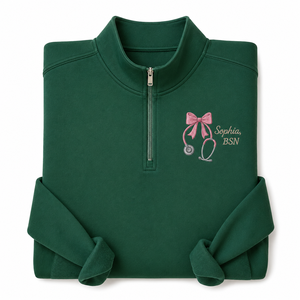 <span class=keywords><strong>Sudadera</strong></span> Personalizada con Cierre de Cremallera, Bordado de Estetoscopio y Lazo Coquette, Nombre Personalizado, Regalo de Graduación de Enfermería BSN RN LPN - Product Image 2