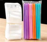 Sachet Personnalisé Imprimé pour Smoothies/Glace, Pochette à Boisson avec Fermeture Éclair et Poignée, Contenant à Jus, Paille en Plastique, Givré, Doypack pour Boissons