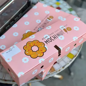 Colorful Blue Yellow Grey Pink Donut Boxes For Mochinut Donut Hot Dog Box Packaging