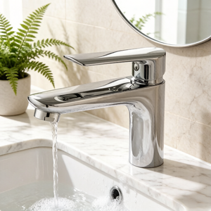 Robinet de lavabo en alliage de zinc à poignée unique avec design à trou unique, robinet mélangeur chaud et froid pour salle de bain avec noyau en céramique - Product Image 4
