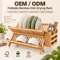 Organisateur de comptoir pliable en bambou naturel multi-usages avec porte-couverts et égouttoir à vaisselle