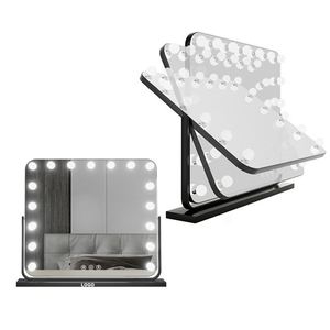 High Definition 360 Degree Rotation 360-Degrees Rotating <b>Led</b> Desktop <b>Mirror</b> for Precise <b>Makeup</b> - Product Image 1