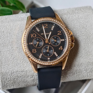 Reloj de Cuarzo <span class=keywords><strong>para</strong></span> Mujer con Bisel de Cristal Incrustado, Tres Subesferas, Tres Agujas, Caja de Acero Inoxidable, Correa de Silicona - Product Image 3