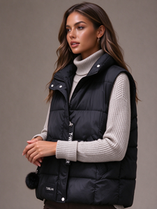 New Arrival <b>Women</b> Stand Collar Sleeveless Puffer Vest Casual Layering Zipper Front Loose Fit Warm <b>Waistcoat</b> Outerwear For Winter - Product Image 2