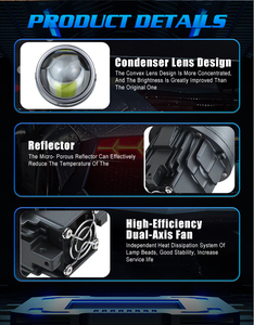 Đèn pha <span class=keywords><strong>LED</strong></span> Bi-<span class=keywords><strong>LED</strong></span> 120W 3000K 6000K, thấu kính chiếu sáng kép 3 inch, 2 màu, đèn sương mù, chống nước IP68, dành cho Toyota - Mẫu mới - Product Image 5