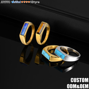JOYFFO <span class=keywords><strong>Bague</strong></span> personnalisée en acier inoxydable plaqué or avec pierres naturelles turquoise, œil <span class=keywords><strong>de</strong></span> <span class=keywords><strong>tigre</strong></span>, lapis-lazuli <span class=keywords><strong>pour</strong></span> hommes - Product Image 1