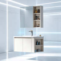Meuble de salle de bain Lite Lux en aluminium, miroir intelligent, double armoire fermée, étagère latérale, vasque en céramique, garantie 5 ans
