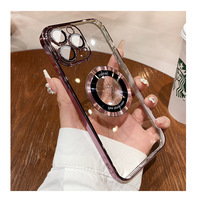 Coque de téléphone magnétique antichoc en TPU transparent électrolytique de luxe pour 15 Pro Max/14/13 avec protection de film d'objectif