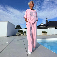 Nouvel ensemble décontracté deux pièces sans col pour femme 2025 en polyester et élasthanne pour l'automne
