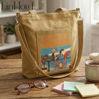 Sac fourre-tout bandoulière en toile de coton, motif dessin animé, avec fermeture éclair, logo personnalisé, écologique, recyclable, vente en gros, pour le shopping, les voyages, le quotidien et l'extérieur