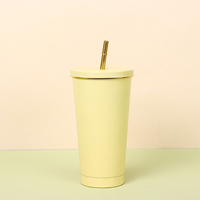 Gobelet isotherme en acier inoxydable personnalisé en gros avec paille, tasses réutilisables en vrac avec couvercle et paille 17 oz