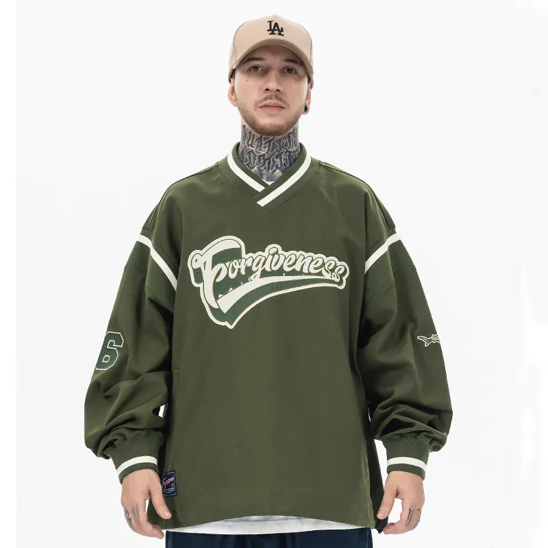 Orijinal tasarım trendy hip-hop retro amerikan patchwork logo işlemeli gevşek kollu hoodie