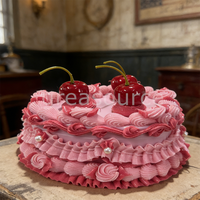 Boîte à bijoux en plastique artisanale de 13 cm, en forme de gâteau cœur multicouche rose, imitation alimentaire écologique, style rétro, pour loisirs créatifs