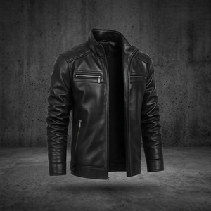 Nouvelle veste de motard décontractée pour homme 2025 en laine/nylon à col montant, tissée, écologique, pour l'hiver - Product Image 3