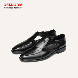 OEM Custom Men's Cowhide Genuine Leather Thick-Soled Glossy Business Spring Summer Breathable Comfort <b>Flat</b> <b>Pointed</b> Sandals Shoes - Product Image 2