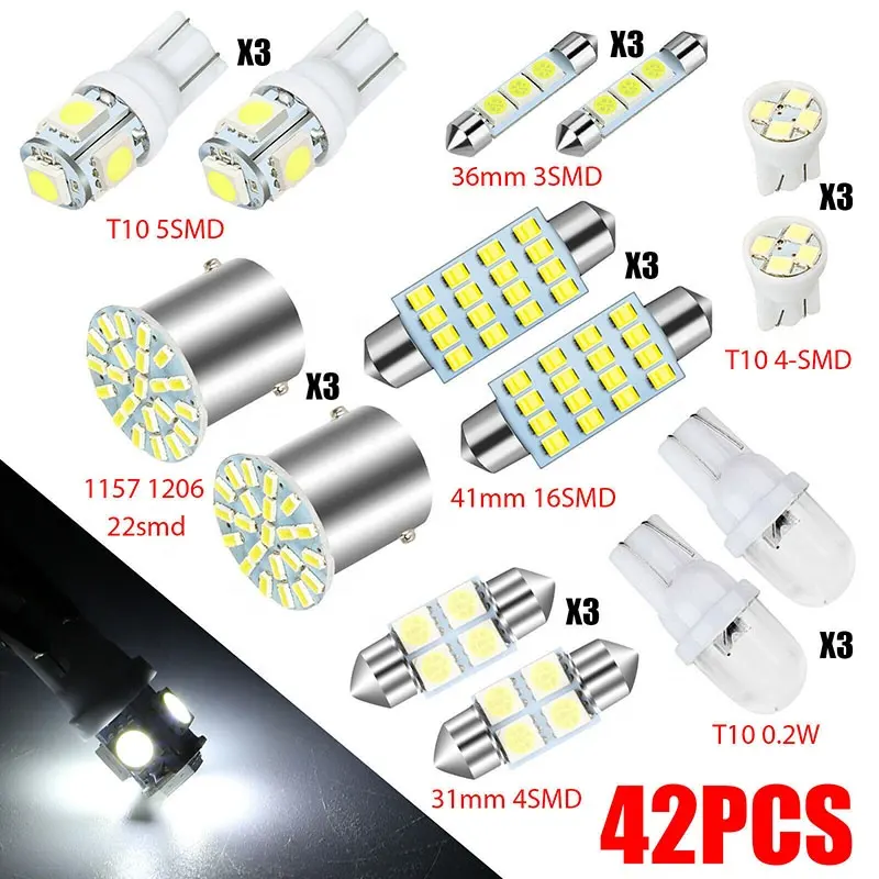 Auto Licht Led Combinatie Set 42 Stuks Kamer Licht Binnen T10 Breedte Lamp Leeslamp Dome Licht Led Nummerplaat Lamp