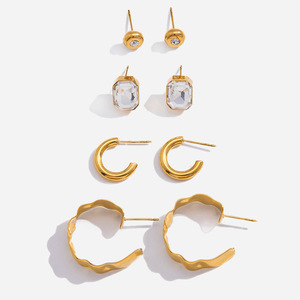 Fashion <b>Stud</b> <b>Earrings</b> Gold Plated <b>Crystal</b> Geometric Hoop Set For Gift - Product Image 1
