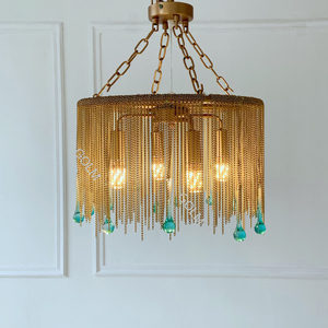 Lustre LED créatif original minimaliste romantique avec abat-jour <span class=keywords><strong>en</strong></span> chaîne métallique et pompon, <span class=keywords><strong>en</strong></span> <span class=keywords><strong>verre</strong></span> goutte de pluie, AC110V AC220V - Product Image 2