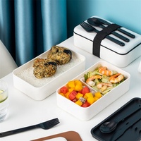 Boîte à lunch en bois écologique multifonctionnelle à double couche avec kit d'ustensiles en plastique, conteneur de rangement durable pour la cuisine des adultes